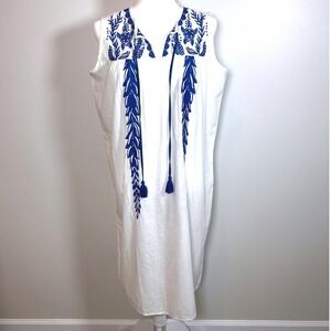Simply Southern Embroidered‎ Cover Up Dress Sleeveless White Blue Size Small